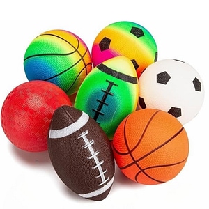 Mingi pentru copii Simply Joy, Set 7 mingi, cauciuc moale, pompa inclusa, Jucarii de interior si exterior,2 mingi de fotbal,2 mingi de baschet,2 mingi de rugby,1 minge de aruncare