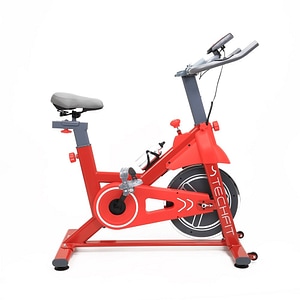Bicicleta spining TECHFIT SBK800R, Sistem inertie volanta 8 Kg, Greutate utilizator 120 Kg, Suport telefon/tableta, Rosu