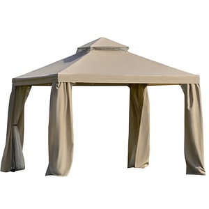 Foisor de gradina cu plasa de tantari si acoperis pe 2 niveluri Outsunny, 3x3m, Metal, Kaki