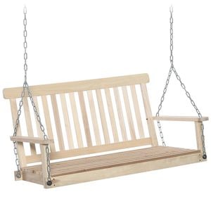 Leagan pentru gradina suspendat pentru 2 persoane Outsunny, 119x65x61 cm, Lemn, Lemn natural