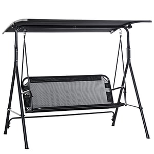 Leagan de gradina cu 3 locuri cu acoperis parasolar reglabil Outsunny, 172x110x155 cm, Metal, Negru