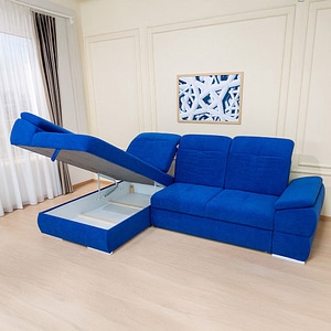 Coltar Extensibil cu Lada de Depozitare Denver 2 Vega 38 Stanga, 285 x 195 x 105 cm, Albastru