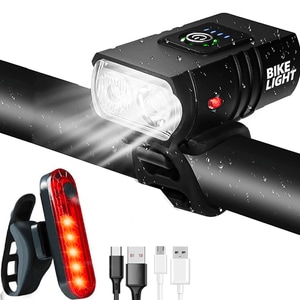 Set far fata si spate, 6+4 moduri, USB reincarcabil, acumulator 2400mAh, rezistent la apa, alb/rosu