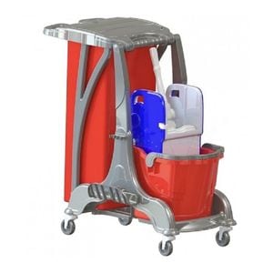 Carucior de curatenie DacEnergy, realizat din plastic, design ergonomic, o galeata, 25 litri, storcator profesional pentru mop, rosu si gri