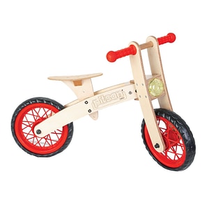 Bicicleta fara pedale Pilsan, Freestyle, Din lemn, 10 inch, Rosu/Bej