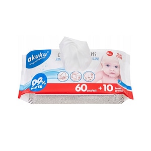 Servetele umede pentru bebelusi Akuku, 99% apa, 70 bucati