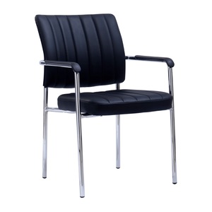 Scaun de conferinta, negru, crom, piele ecologica, sezut moale, cu cotiere, metal, design modern, ideal pentru birouri, instutii, 63x56x83 cm