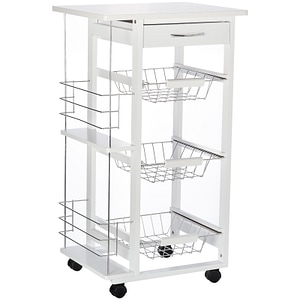 Carucior de bucatarie cu economisire de spatiu cu 4 roti 3 cosuri detasabile HomCom, 47x37x83cm, metal, Alb
