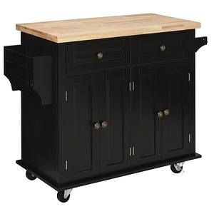 Insula de bucatarie pe roti HomCom, 111x44.5x82.5cm, MDF, Negru