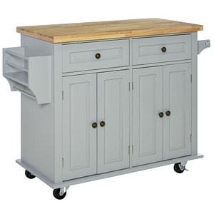 Carut de bucatarie cu 2 sertare si 2 dulapuri HomCom, 111x44.5x82.5 cm, MDF, Gri
