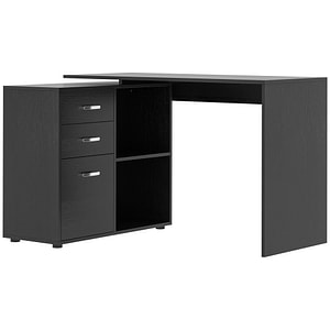 Masa de birou de colt cu sertar pentru birou si casa in forma de Homcom, 117x83.5x76cm, MDF, Negru 