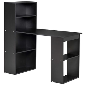 Birou modern pentru acasa cu rafturi de depozitare pe niveluri masa de scris cu raft pentru carti Homcom, 120 x 52 x 120 cm, Lemn, Negru 