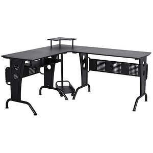 Birou pentru computer in forma de L cu suport pentru tastatura suport pentru cpu Homcom, 170l x 140l x 86.5Hcm, MDF, Negru 