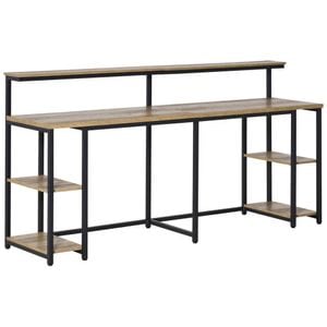Birou dublu stil industrial Homcom, 200x53x100cm, MDF metal, Bej 