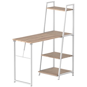 Birou biblioteca 3 rafturi blat mare pliabil Homcom, 106x48x128cm, PAL, stejar 
