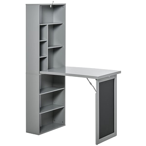 Birou pliabil cu biblioteca tabla si masa de dining rabatabila Homcom, 98x51x153 cm, MDF, gri 