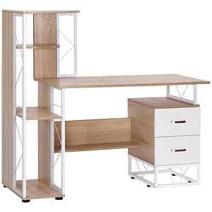 Masa pentru computer birou cu raft Homcom, 133x55x123cm,MDF, Alb 
