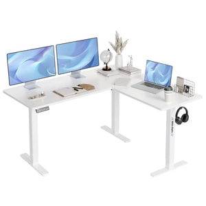 Birou electric colt XXL Arka Chairs, functii memorie, sistem anti-coliziune, cable management, blat 160x140 cm, inaltime 70-120 cm, rezistenta 80 kg