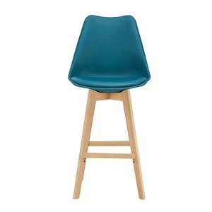 Set 2 scaune bar Adela, en.casa, 105 x 48 x 58 cm, plastic/imitatie piele, lemn de fag, turcoaz