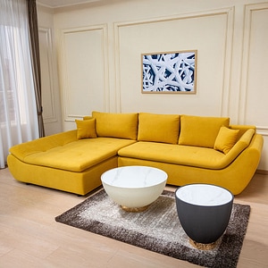 Coltar Extensibil Relax Vega 13 Stanga, 305 x 135 x 87 cm, cu Lada de Depozitare, Mustar