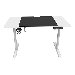 Birou profesional reglabil automat, alb, 110x60x72-117 cm, mouse pad, suport casti si pahar