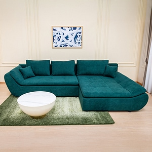 Coltar Extensibil Relax Vega 27 Dreapta, 305 x 135 x 87 cm, cu Lada de Depozitare, Verde menta
