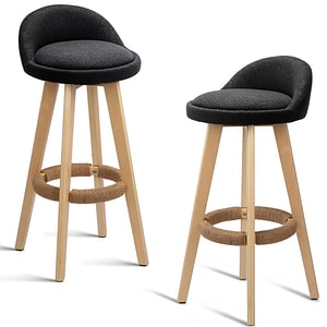 Set 2 scaune bar, Quasar & Co., rotative, sistem rotire 360, inalte, tapitate, pretabile bucatarie, 37x37x80 cm, lemn/textil/burete, negru