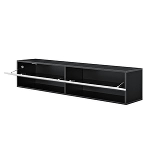 Comoda TV Suspendabila pe Perete cu 2 Usi si 2 Rafturi, Negru/Efect Beton, 140x31x30 cm