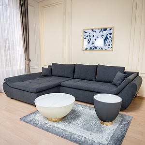 Coltar Extensibil Relax Vega 34 Stanga, 305 x 135 x 87 cm, cu Lada de Depozitare, Gri inchis