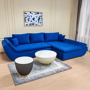 Coltar Extensibil Relax Vega 38 Dreapta, 305 x 135 x 87 cm, cu Lada de Depozitare, Albastru