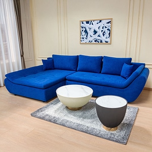 Coltar Extensibil Relax Vega 38 Stanga, 305 x 135 x 87 cm, cu Lada de Depozitare, Albastru