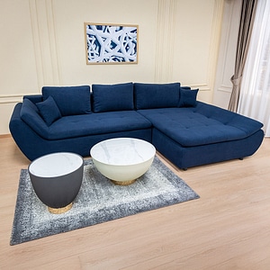 Coltar Extensibil Relax Vega 39 Stanga, 305 x 135 x 87 cm, cu Lada de Depozitare, Albastru inchis