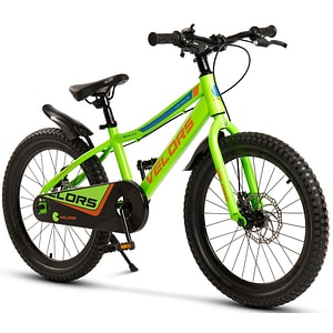 Bicicleta MTB de drum pentru copii 7-10 ani Velors Drex JSX20345, cadru din otel, roata 20 inch, frana pe disc fata/spate, single speed, verde cu portocaliu