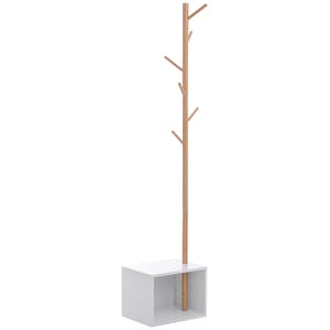 Cuier dulap pantofi cu 6 agatatoare Homcom, 40x30x180cm, mdF/bambus, Lemn natural