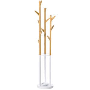 Cuier de podea pentru haine cu suport de umbrele si 13 carlige Homcom, 30.5x30.5x174.5cm, metal, Lemn natural