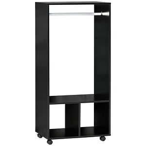 Cuier cu bara si 2 rafturi deschise Homcom, 60x40x128 cm, PAL, Negru