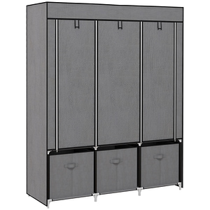 Sifonier din panza garderob pliabil cu rafturi si sertare usi care se ruleaza cu fermoar Homcom, 125x43x162.5cm, Otel, Gri