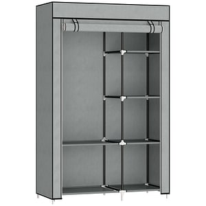 Dulap portabil cu 6 rafturi deschise 1 cuier si usa cu balamale Homcom, 103x43x162.5cm, Otel/pp, Gri