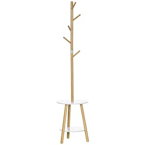 Cuier pentru haine cu 5 carlige si masuta de cafea rotunda Homcom, 39.5cm x 39.5cm x 171cm, bambus/mdF, Natural