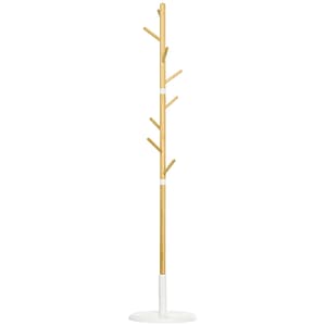 Cuier vertical cu 8 carlige cu baza rotunda Homcom, O37.8x175.6 cm, mdF, Lemn natural