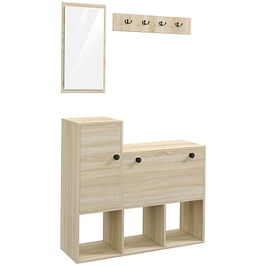 Mobilier pentru hol cu oglinda dulap cu depozitare pentru 9 perechi de pantofi Homcom, 90cm x 30cm x 87cm, PAL, Lemn natural