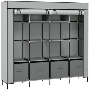 Dulap portabil cu 10 rafturi 4 sertare si 2 bare Homcom, 166x42.5x169.5cm, Otel, Gri