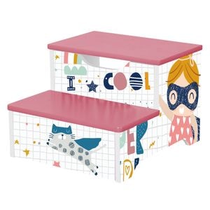 Inaltator copii Ginger Home, Super Girl, treapta 2 niveluri, din lemn, 33x35.5x24.7 cm, roz