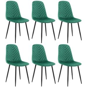 Set 6 scaune bucatarie Bya, material textil, picioare metalice, verde