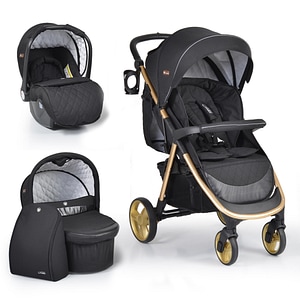 Carucior 3 in 1 Cangaroo Noble, Cu gentuta, Cu husa picioare, 0-36 luni, Black