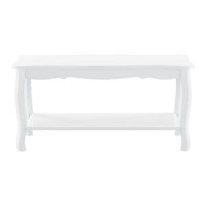 Masuta de cafea shabby chic, stil vintage baroc, material MDF/lemn de brad lacuit, alb, 87x40x42 cm