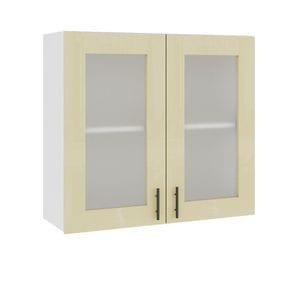 Corp superior de bucatarie cu vitrina Sani Glamur, 80x30x72 cm, Bej Lucios