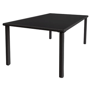 Masa de gradina DacEnergy, fabricata din otel cu ratan artificial, blat din sticla securizata, fixa, pentru 4- 6 persoane, 150 x 90 x 73 cm, neagra