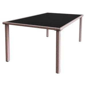 Masa de gradina DacEnergy, fabricata din otel cu ratan artificial, blat din sticla securizata, fixa, pentru 4- 6 persoane, 150 x 90 x 73 cm