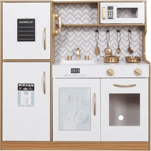 Bucatarie copii din lemn, "ISP LikeSmart Triple Kitchen ", 81 cm inaltime, frigider cu tabla de scris, cuptor cu microunde, chiuveta, plita, cuptor, Maro